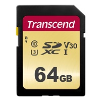 TRANSCEND SDXC karta 64GB 500S, UHS-I U3 V30 (R:95/W:50 MB/s)