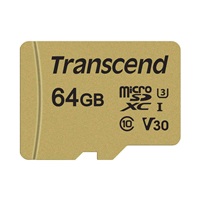 TRANSCEND MicroSDXC karta 64GB 500S, UHS-I U3 V30 + adaptér