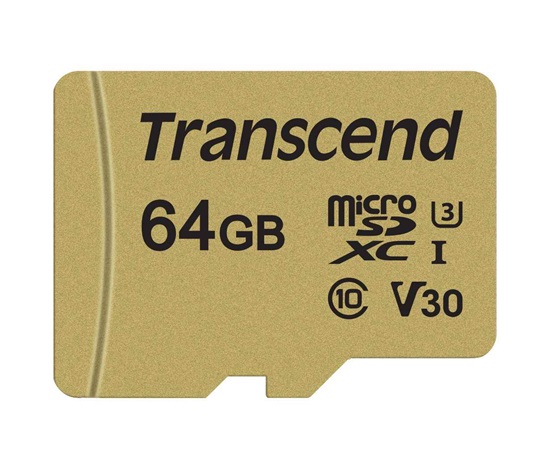 TRANSCEND MicroSDXC karta 64GB 500S, UHS-I U3 V30 + adaptér