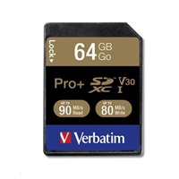 VERBATIM SDXC karta 64GB PRO+ Class 10, UHS-1 (R:90/W:80 MB/s)