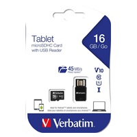 VERBATIM Tablet microSDHC C10/U1 with USB reader 16GB (R:45MB/s, W:10MB/s)
