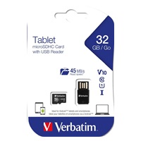 VERBATIM Tablet microSDHC C10/U1 with USB reader 32GB (R:45MB/s, W:10MB/s)