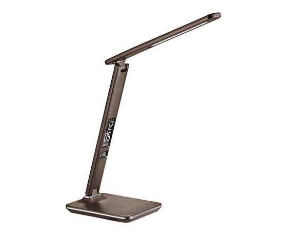 Solight LED stolní lampička s displayem, 9W, volba teploty světla, kůže, hnědá