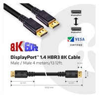 Club3D Kabel certifikovaný DisplayPort 1.4 HBR3, 8K60Hz (M/M), černé koncovky, 4m, 24 AWG