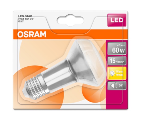 OSRAM LED Concentra STAR R63 36° 4,3W 827 E27 345lm 2700K (CRI 80) 15000h A+ (Krabička 1ks)