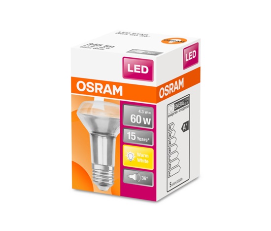 OSRAM LED STAR R63 36° 4,3W 827 E27 345lm 2700K (CRI 80) 15000h A+ (Krabička 1ks)