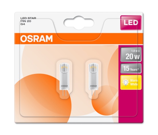 OSRAM LED STAR PIN CL 1,8W 12V 827 G4 200lm 2700K (CRI 80) 15000h A++ (Krabička 2ks)