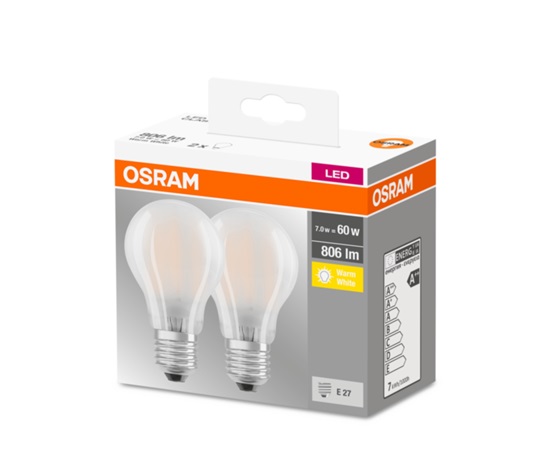 OSRAM LED BASE CL A GL Fros. 6,5W 827 E27 806lm 2700K (CRI 80) 10000h A++ (Krabička 2ks)