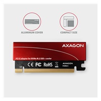 AXAGON PCEM2-S, PCIe x16 - M.2 NVMe M-key slot adaptér, kovový kryt pro pasivní chlazení