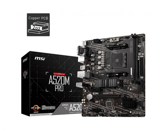 MSI MB Sc AM4 A520M PRO, AMD A520, VGA, 2xDDR4, mATX