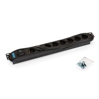 TRITON 19" rozvodný panel 8x230V DIN - 2m, bleskojistka, černý