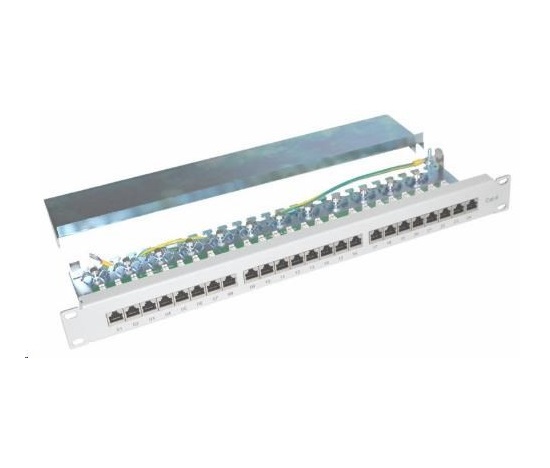 19" Patch panel XtendLan 24port, STP, Cat6, 30µm, duální svorkovnice, šedý