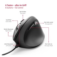 Hama vertikální ergonomická kabelová myš EMC-500, 6 tlačítek, černá