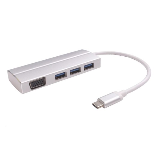 PREMIUMCORD Adaptér USB 3.1 Type-C male na VGA female + 3x USB 3.0, aluminum