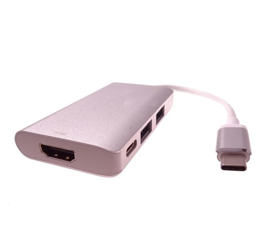 PREMIUMCORD Převodník USB3.1 typ C na HDMI + 2xUSB3.0 + PD charge, Aluminium pouzdro