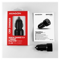 AXAGON PWC-QC5, QUICK a SMART nabíječka do auta, 2x port QC3.0/AFC/FCP + 5V-2.6A, 31.5W