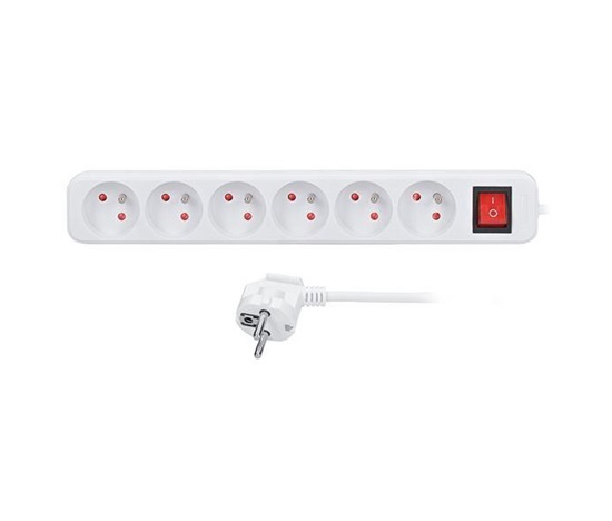 Solight prodlužovací přívod, 6 zásuvek, bílý, vypínač, 1,5m