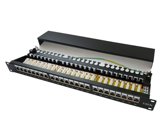 19" Patch panel XtendLan 24port, STP, Cat6, krone, černý - LED vyhledávání