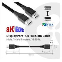 Club3D Kabel certifikovaný DisplayPort 1.4, HBR3, 8K60Hz (M/M), 5m, 28 AWG