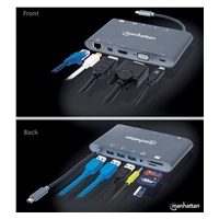 MANHATTAN Dokovací stanice USB-C 7v1, 1xHDMI, 1xVGA, 1xUSB-C,3xUSB, 1xRJ45, 1x3.5mm, šedá