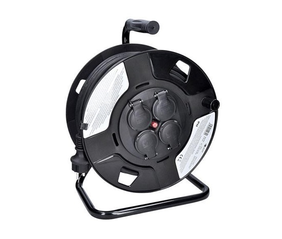 Solight prodlužovací přívod na bubnu, 4 zásuvky, venkovní, 50m gumový kabel, 3x 1,5mm2, IP44