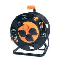 Solight prodlužovací přívod na bubnu, 4 zásuvky, venkovní, 25m gumový kabel, 3x 1,5mm2, IP44