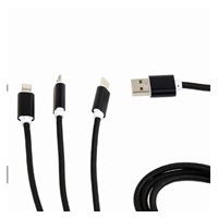 GEMBIRD Kabel USB A Male/Micro B + Type-C + Lightning, 1m, opletený, černý, blister