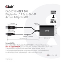 Club3D Adaptér aktivní DisplayPort na Dual Link DVI-D, USB napájení, 60cm, HDCP ON