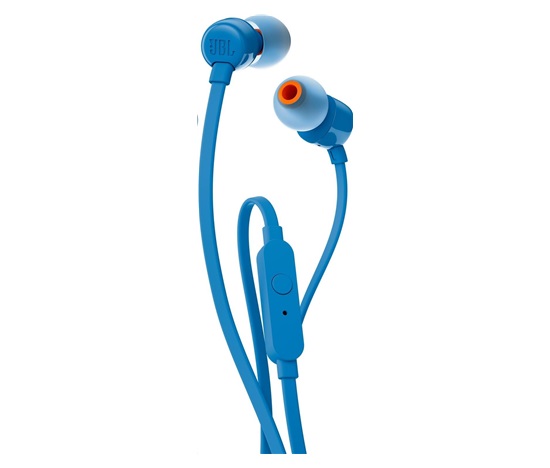 JBL T110 Black špuntová sluchátka, 3,5 mm jack, mikrofon, modrá