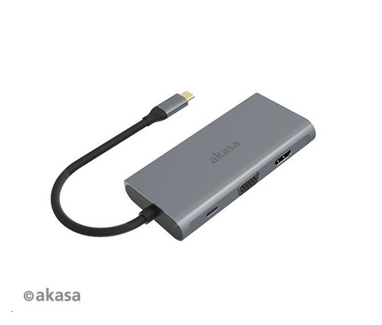 AKASA adaptér USB Type-C 9-in-1 Dock (PD Type-C, HDMI, VGA, 3 x USB 3.0 Type-A, RJ45, SD and Micro SD Card Reader)