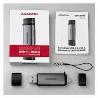 AXAGON CRE-SAC, USB3.2 Gen 1 Type-C + Type-A externí čtečka karet SD/microSD, podpora UHS-I