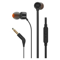 JBL T110 Black špuntová sluchátka, 3,5 mm jack, mikrofon, černá
