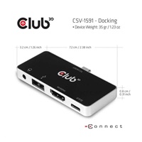 Club3D Dokovací stanice pro mobilní telefony USB-C 4v1, 1xHDMI, 1xUSB-C, 1xUSB, 1x3.5mm, černá