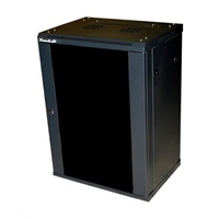 XtendLan 19" nástěnný rozvaděč 12U 600x450, nosnost 60 kg, skleněné kouřové dveře, rozložený, černý