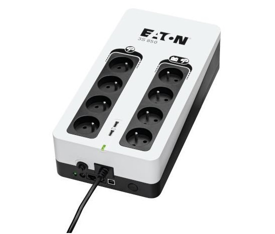 Eaton 3S 850 FR, UPS 850VA / 510W, 8 zásuvek (4 zálohované), USB, 2x USB charge, české zásuvky