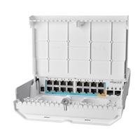 MikroTik Cloud Router Switch CRS318-1Fi-15Fr-2S-OUT, 800MHz CPU, 256MB, 16x10/100 (PoE-in,1x out),2xSFP, vč.L5, venkovní