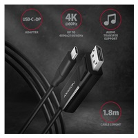 AXAGON RVC-DPC, USB-C -> DisplayPort redukce / kabel 1.8m, 4K/60Hz