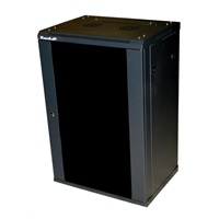 XtendLan 19" nástěnný rozvaděč 18U 600x600, nosnost 60 kg, skleněné kouřové dveře, rozložený, černý