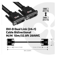 Club3D kabel DVI-D Dual Link (24+1), 10m, Bidirectional, 28 AWG