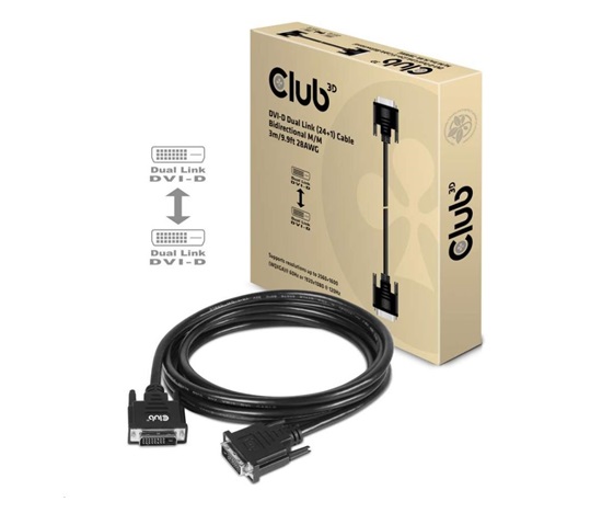 Club3D kabel DVI-D Dual Link (24+1), 3m, Bidirectional, 28 AWG