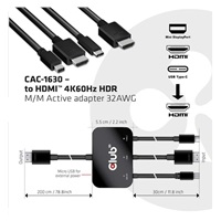 Club3D adaptér aktivní USB Type-C + Mini DP 1.2 + HDMI na HDMI 4K60Hz HDR, M/M, 32AWG