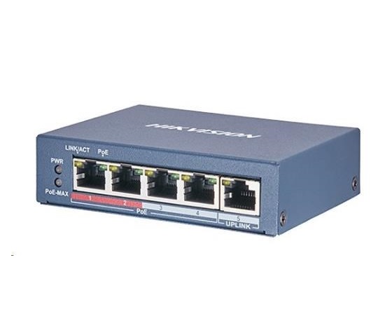 HIKVISION DS-3E0105P-E/M (B) (4+1) PoE switch, 38W budget, 1x 100Mbit, 4x 10/100Mbit PoE Plus, IEEE802.3af/at