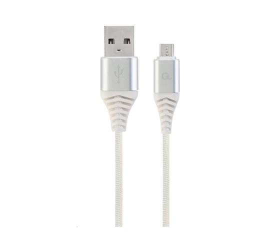 GEMBIRD Kabel USB 2.0 AM na MicroUSB (AM/BM), 1m, opletený, bílo-stříbrný, blister, PREMIUM QUALITY