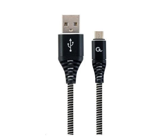 GEMBIRD Kabel USB 2.0 AM na MicroUSB (AM/BM), 2m, opletený, černo-bílý, blister, PREMIUM QUALITY