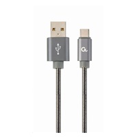 GEMBIRD Kabel USB 2.0 AM na Type-C kabel (AM/CM), 1m, metalická spirála, šedý, blister, PREMIUM QUALITY