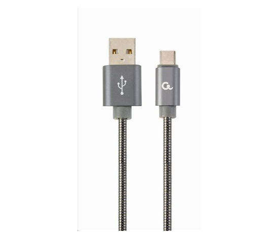 GEMBIRD Kabel USB 2.0 AM na Type-C kabel (AM/CM), 2m, metalická spirála, šedý, blister, PREMIUM QUALITY