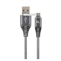 GEMBIRD Kabel USB 2.0 AM na Type-C kabel (AM/CM), 2m, opletený, šedo-bílý, blister, PREMIUM QUALITY