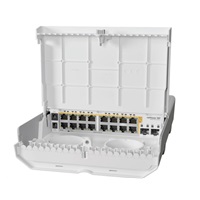 MikroTik Cloud Router Switch CRS318-16P-2S+OUT, 800MHz CPU, 256MB, 16x10/100/1000 (PoE-out),2xSFP+, vč.L5, venkovní