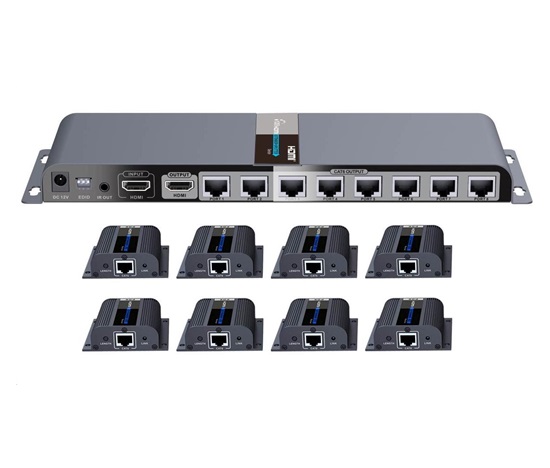 PremiumCord HDMI 1-8 splitter+extender po CAT6/6a/7, FULL HD, 3D