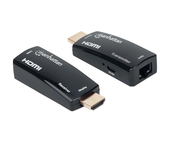 MANHATTAN HDMI Extender by Single Cat5e/6 up to 60m, Black, Retail Box